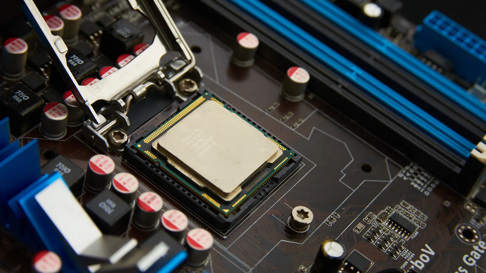 CPU socket on a computer motherboard