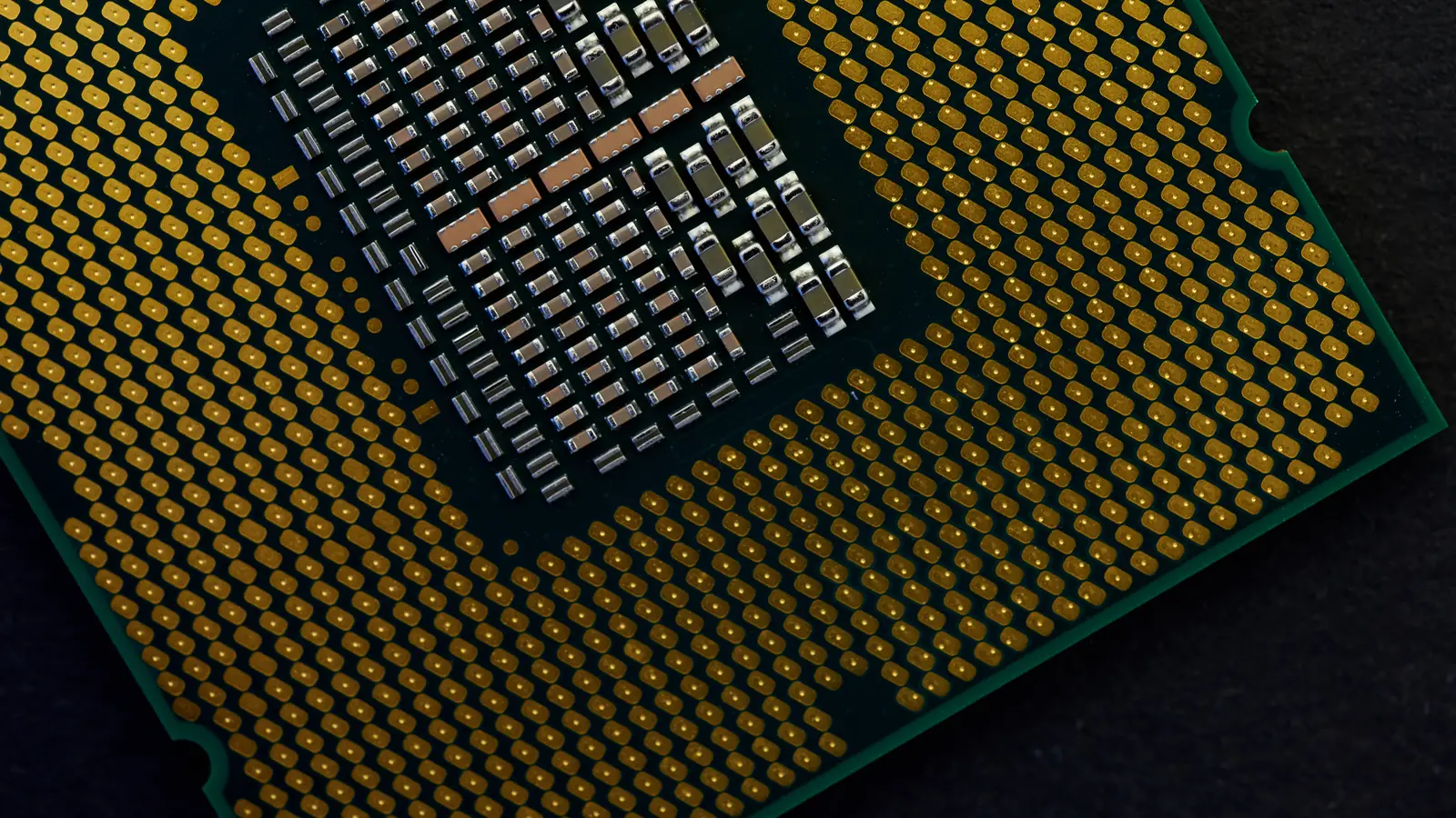 Close-up of the pins on a computer processor