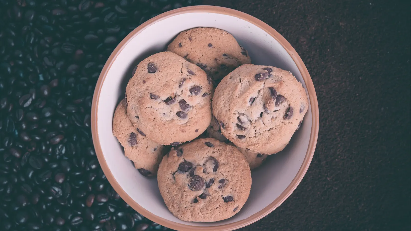 Bowl of chocolate chip cookies