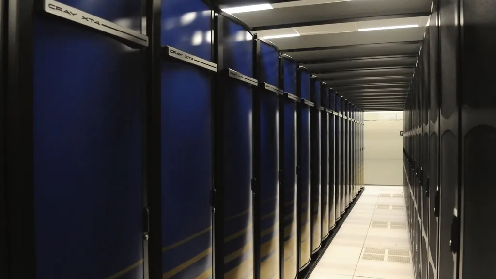 Long aisle between server cabinets in a data centre