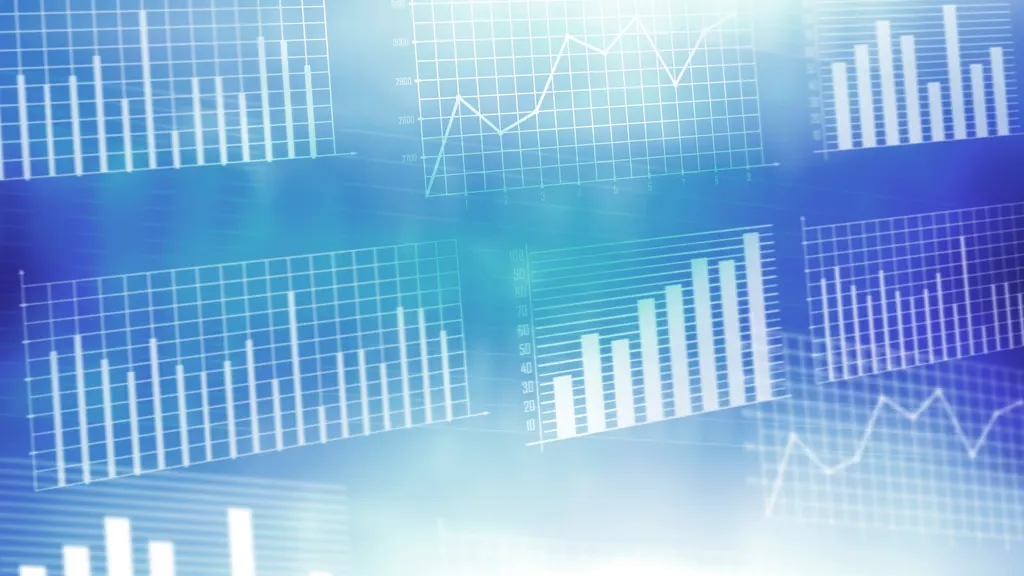 Blue charts and bar graphs on a digital screen